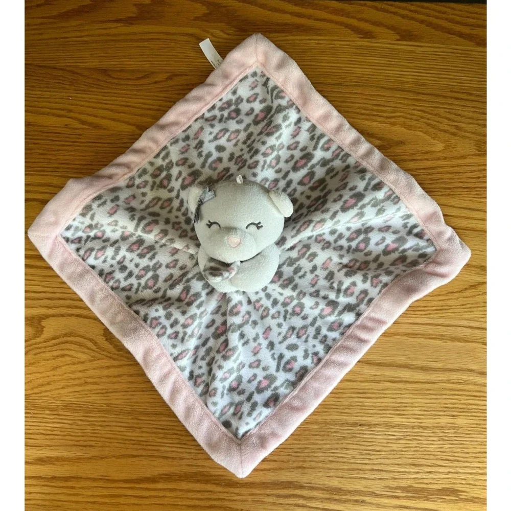 Carter's White Bear Pink Gray‎ Leopard Cheetah Plush Baby Lovey Security Blanket